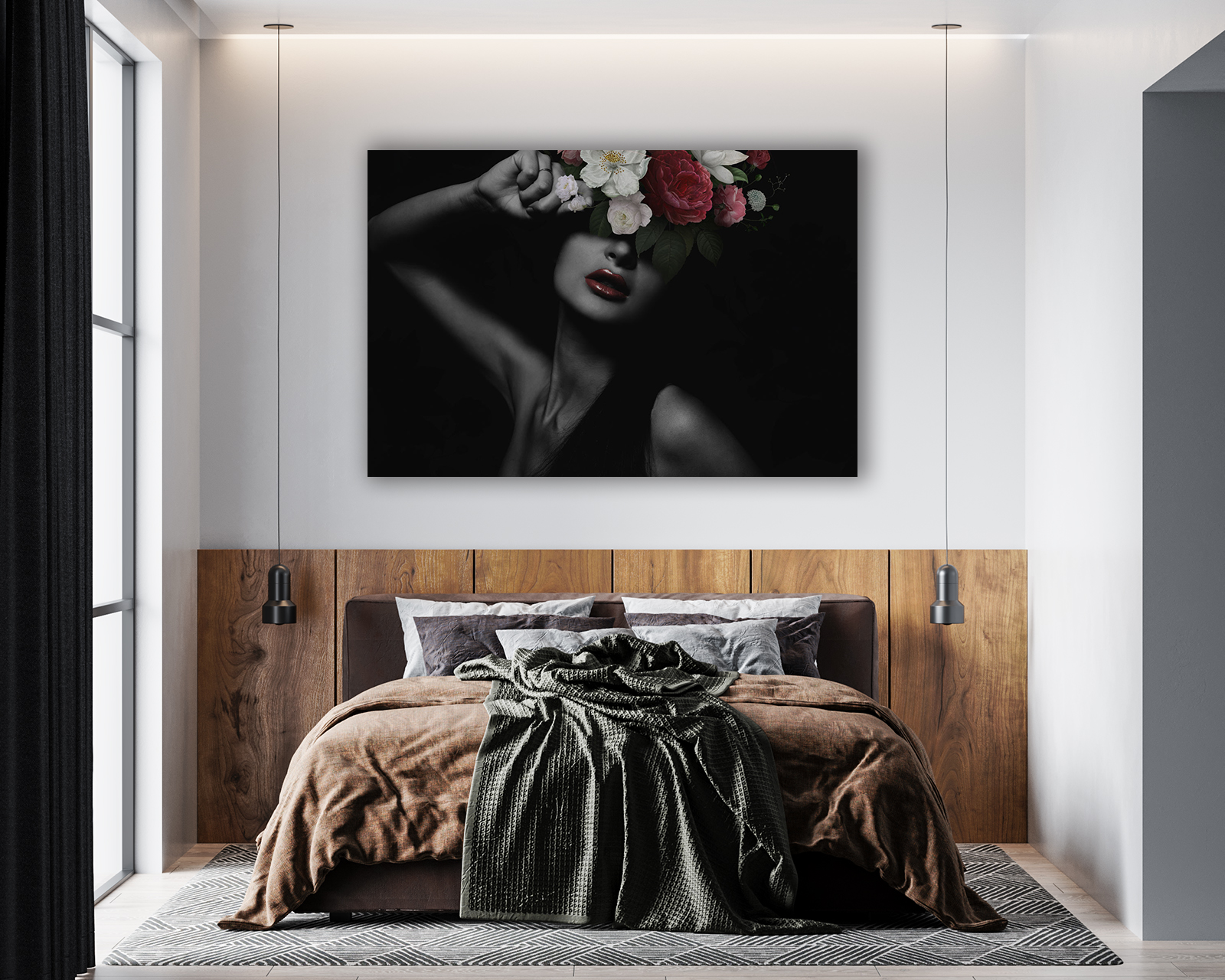 wandbild-blumenfrau-menschen-gesichter-schwarz-weiss-schlafzimmer wandbild-blumenfrau-menschen-gesichter-schwarz-weiss-schlafzimmer