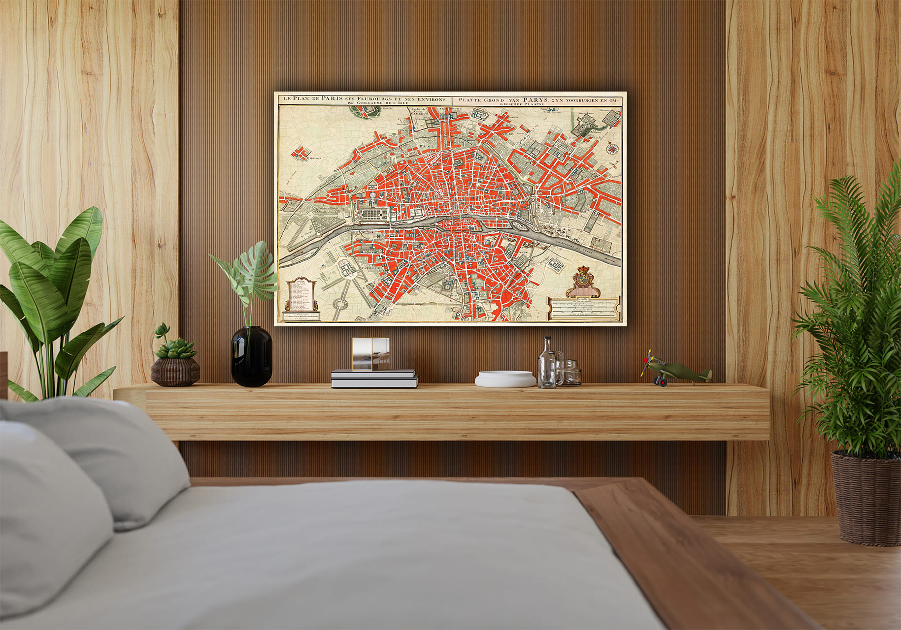 wandbild-historischer-stadtplan-paris-schlafzimmer wandbild-historischer-stadtplan-paris-schlafzimmer