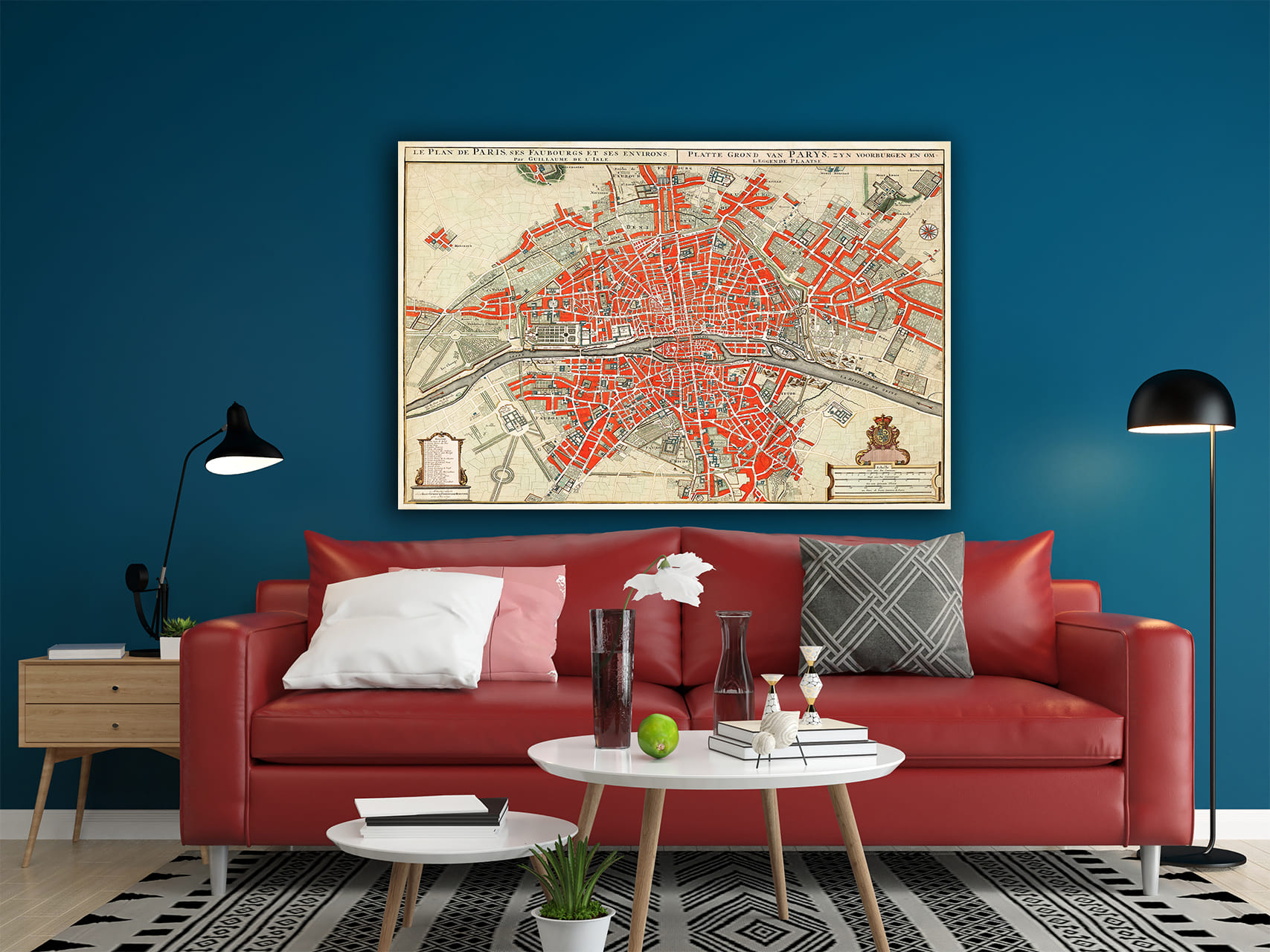 wandbild-historischer-stadtplan-paris-wohnzimmer wandbild-historischer-stadtplan-paris-wohnzimmer