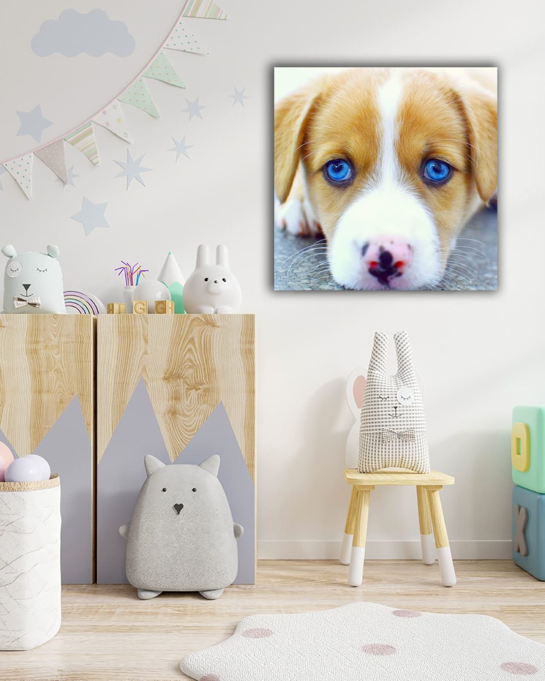 Wandbild Hund blaue Augen im Kinderzimmer, Natur & Tiere