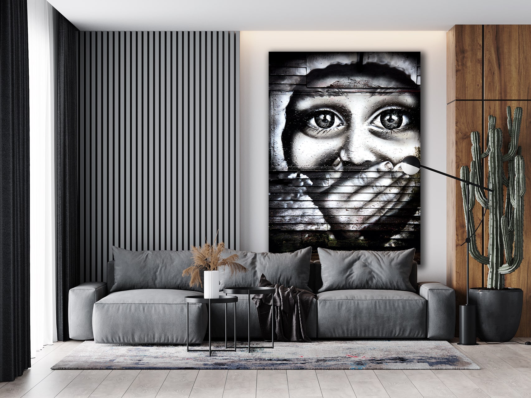 Wandbild Graffiti erschrockenes Kind schwarze Augen im Wohnzimmer, Menschen & Gesichter Wandbild Graffiti erschrockenes Kind schwarze Augen im Wohnzimmer, Menschen & Gesichter