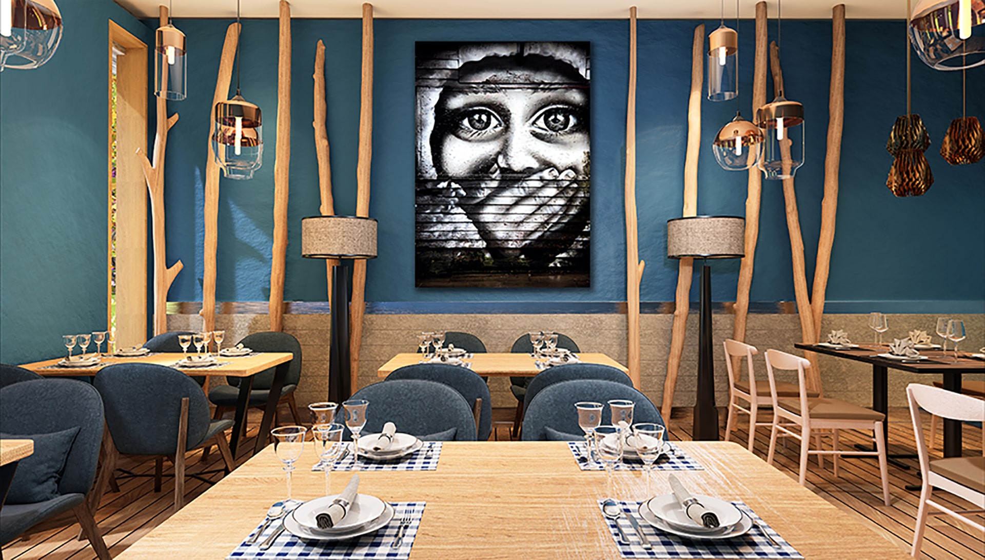 Wandbild Graffiti erschrockenes Kind schwarze Augen im Esszimmer, Menschen & Gesichter Wandbild Graffiti erschrockenes Kind schwarze Augen im Esszimmer, Menschen & Gesichter