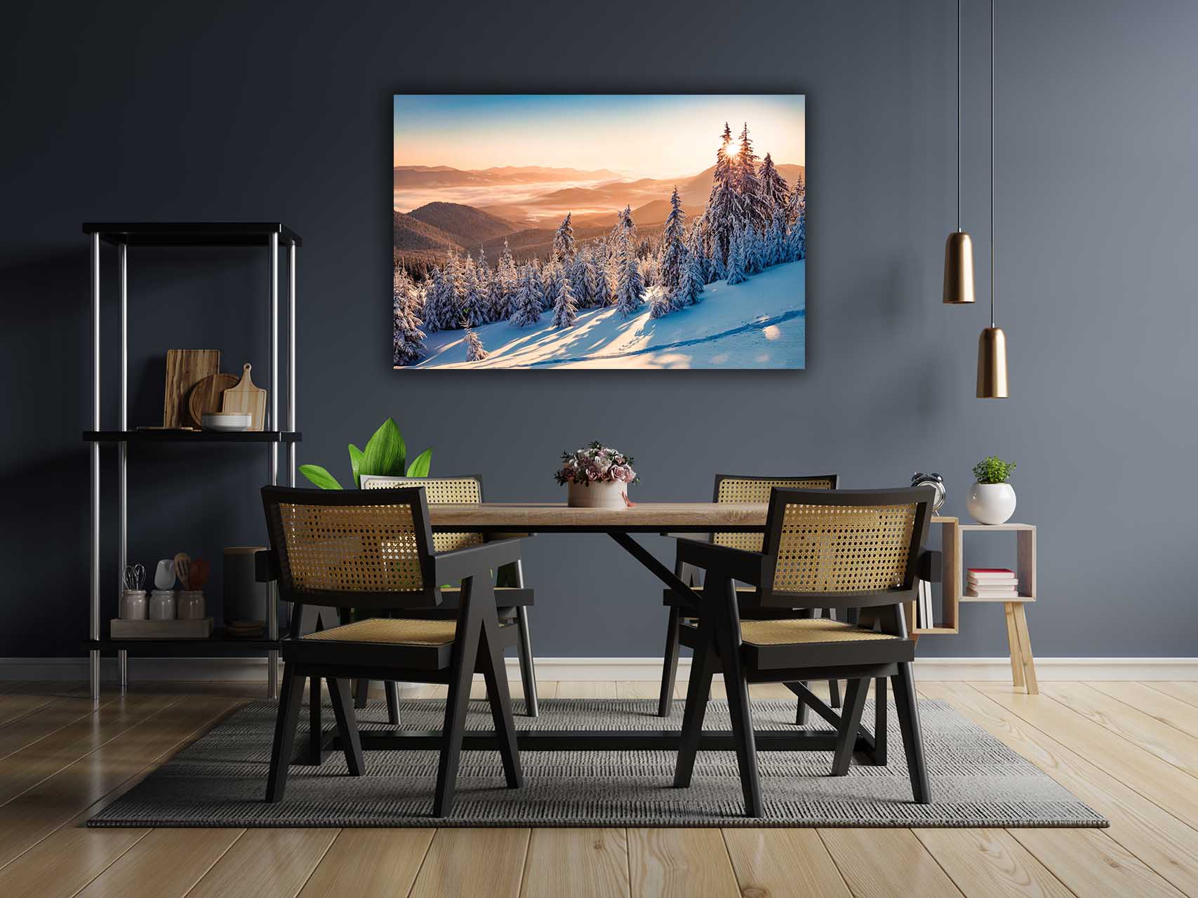 Wandbild Winterwald mit Bergen im Flur, Natur & Landschaft Wandbild Winterwald mit Bergen im Flur, Natur & Landschaft