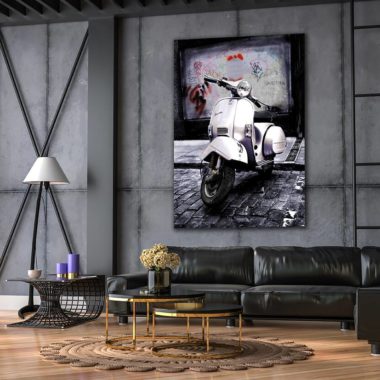 Wandbild Vespa weiß im Wohnzimmer, Abstrakt & Landschaft