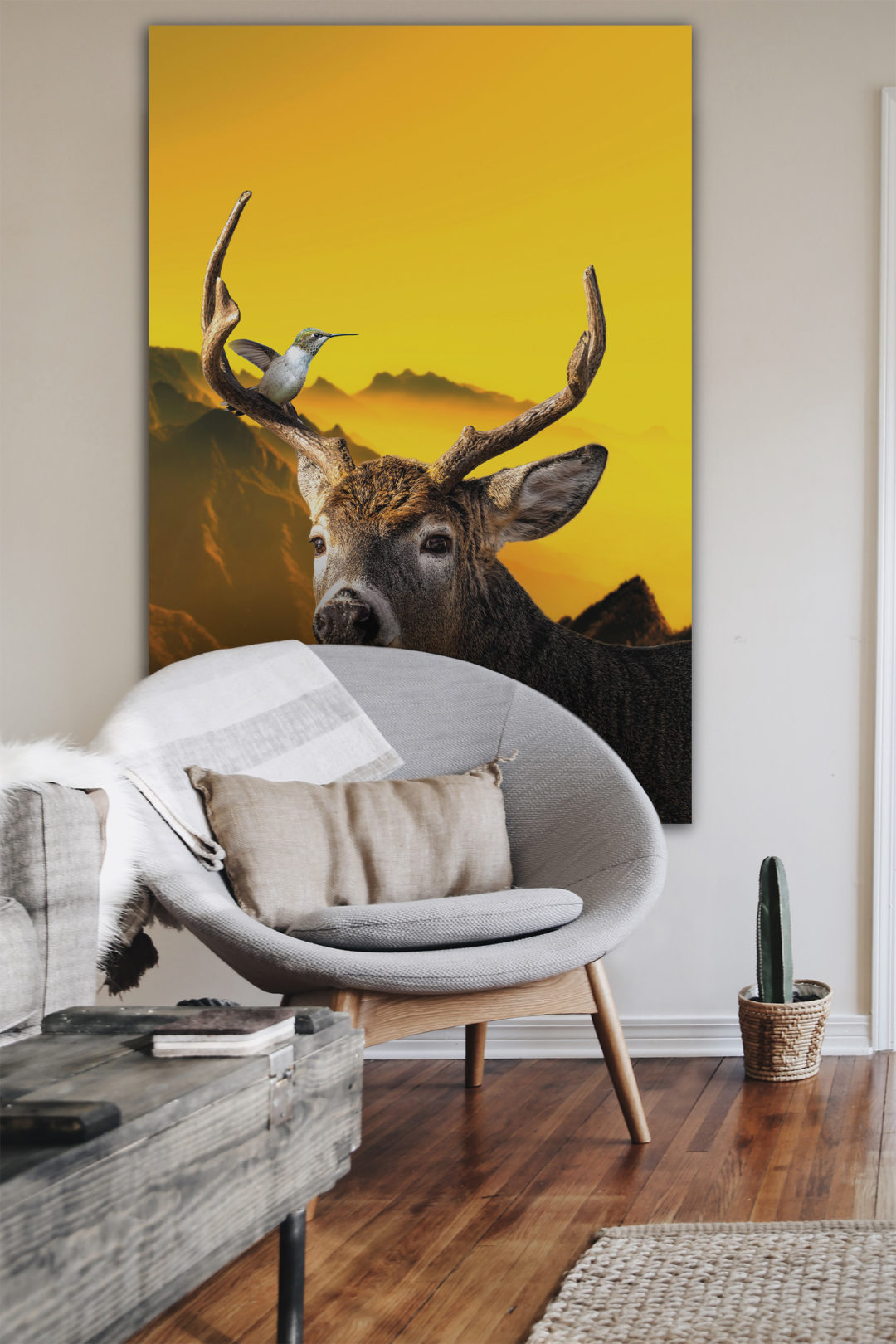 Wandbild Hirsch & Kolibri Schlafzimmer