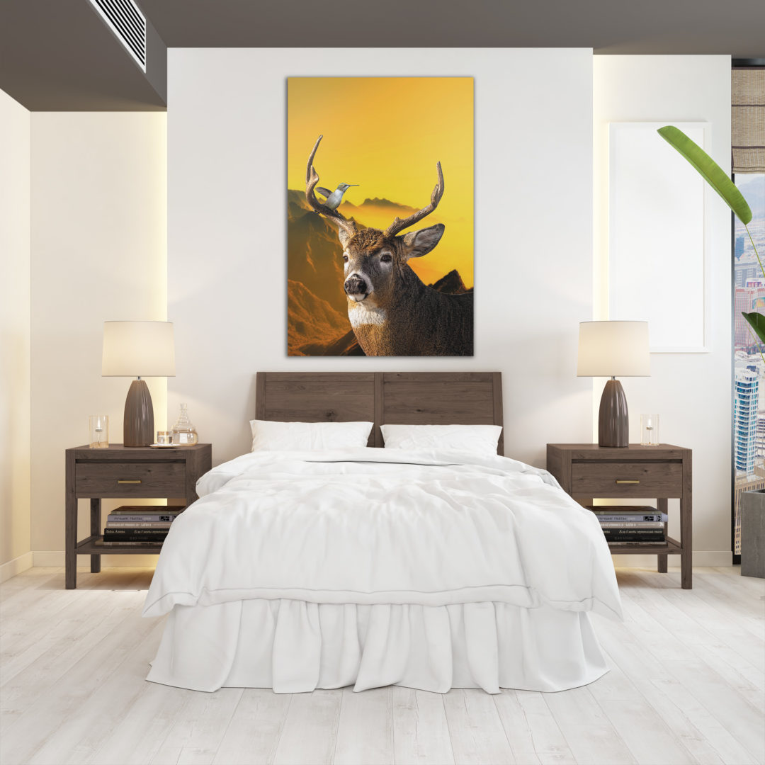 Wandbild Hirsch & Kolibri Schlafzimmer