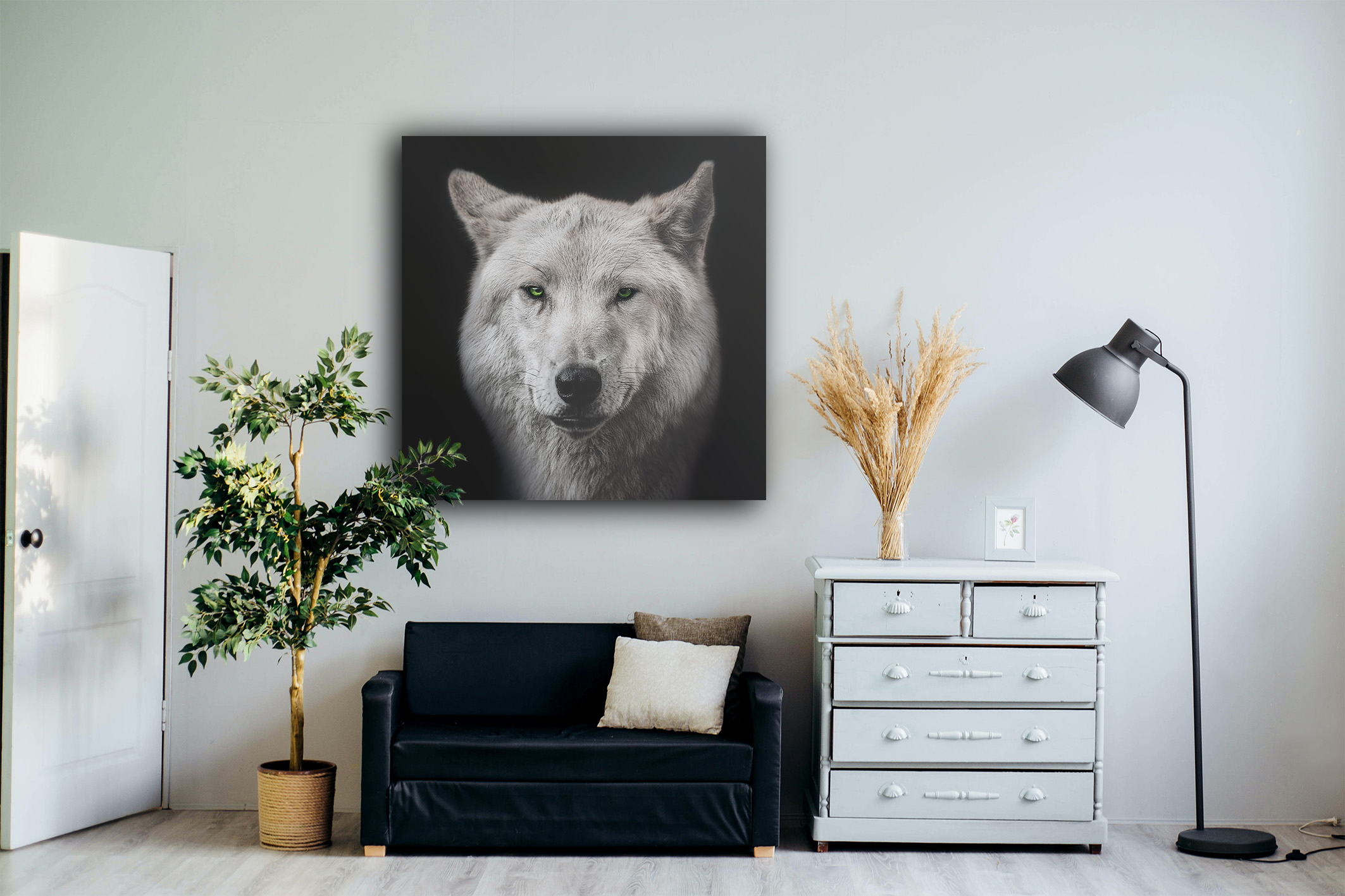 Wandbild Wolf mit grünen Augen Flur