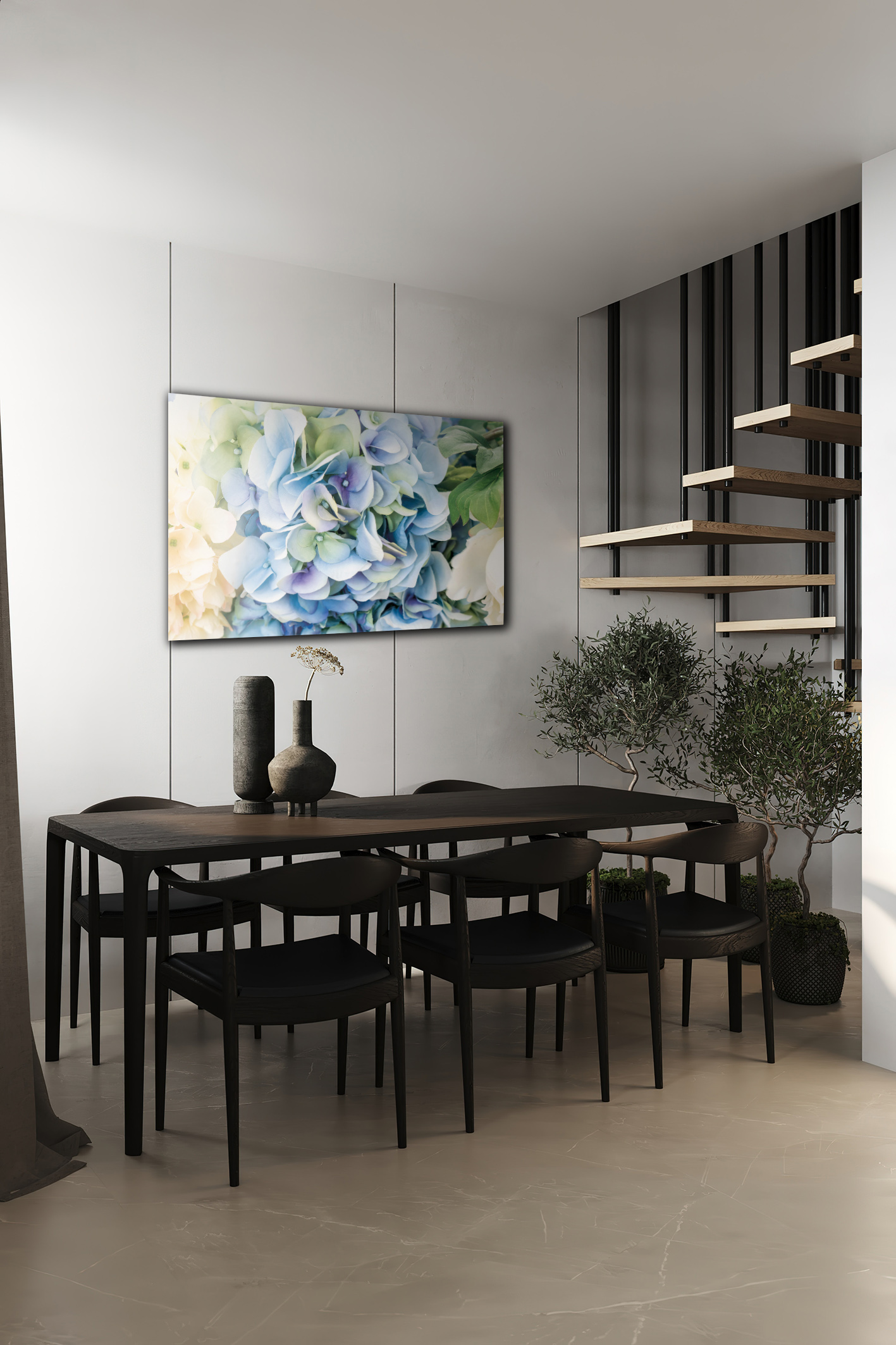 wandbild-blau-weisse-blumenpracht-esszimmer wandbild-blau-weisse-blumenpracht-esszimmer