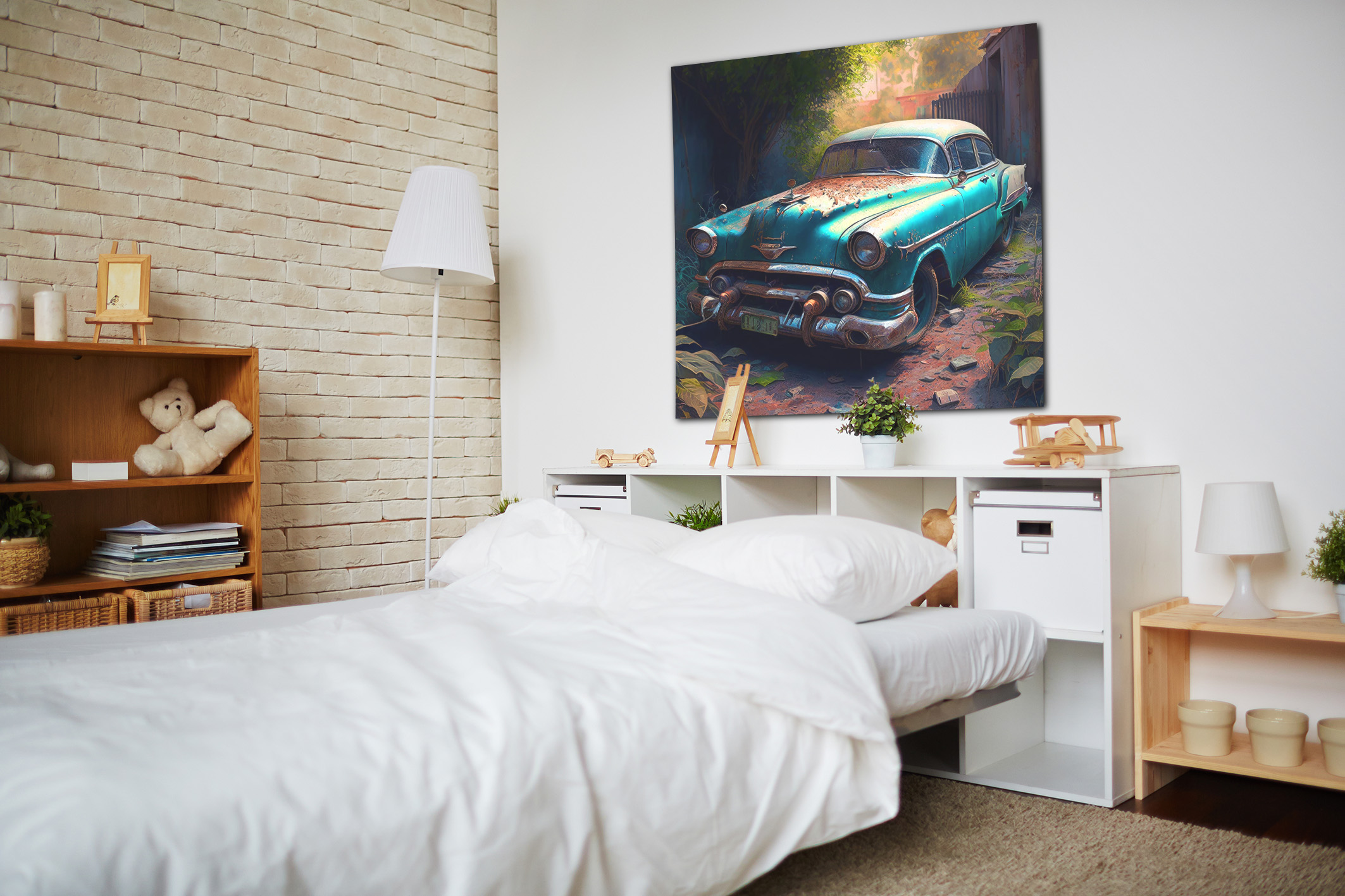 wandbild-altes-auto-abstrakt-claus-unterberg-schlafzimmer Wandbild Oldtimer - Schlafzimmer