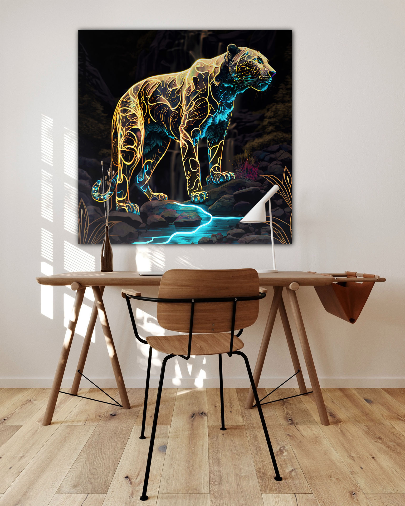 wandbild-neon-panther-tiere-abstrakt-flowersandmacro-arbeitszimmer Wandbild Neon Panthera - Arbeitszimmer