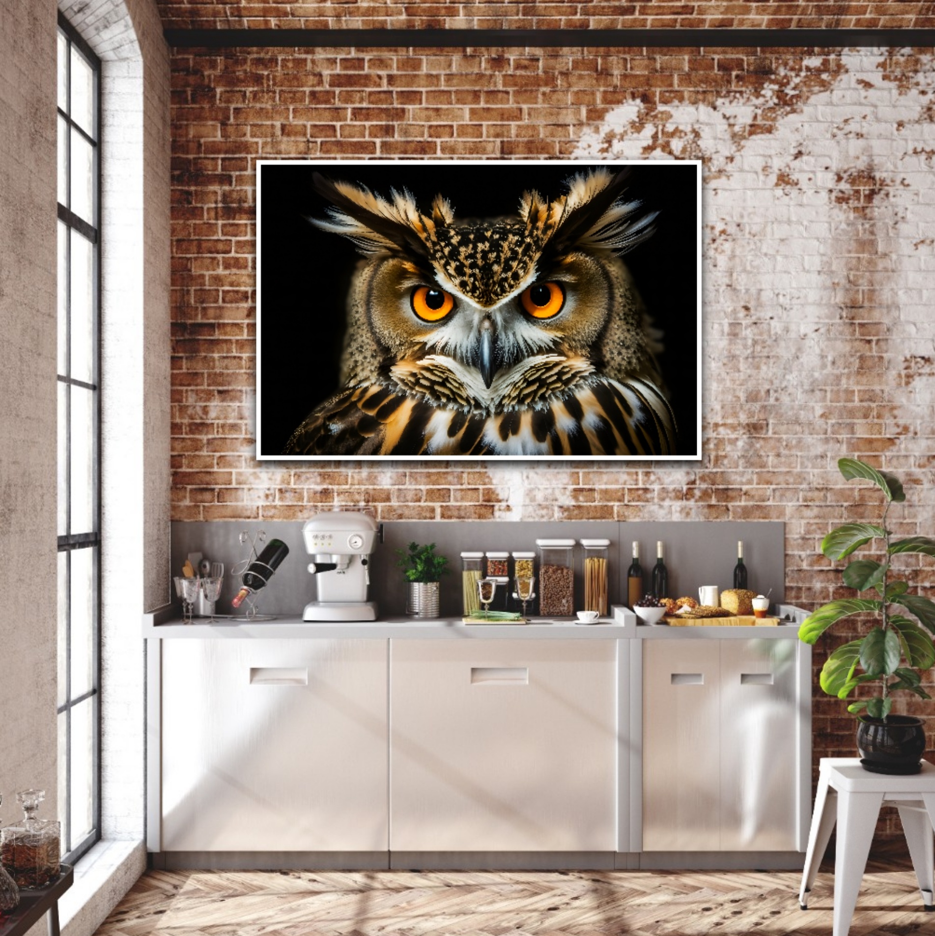 wandbild-uhu-tiere-natur-sabine-schiebofski-kueche Wandbild Uhu - Küche