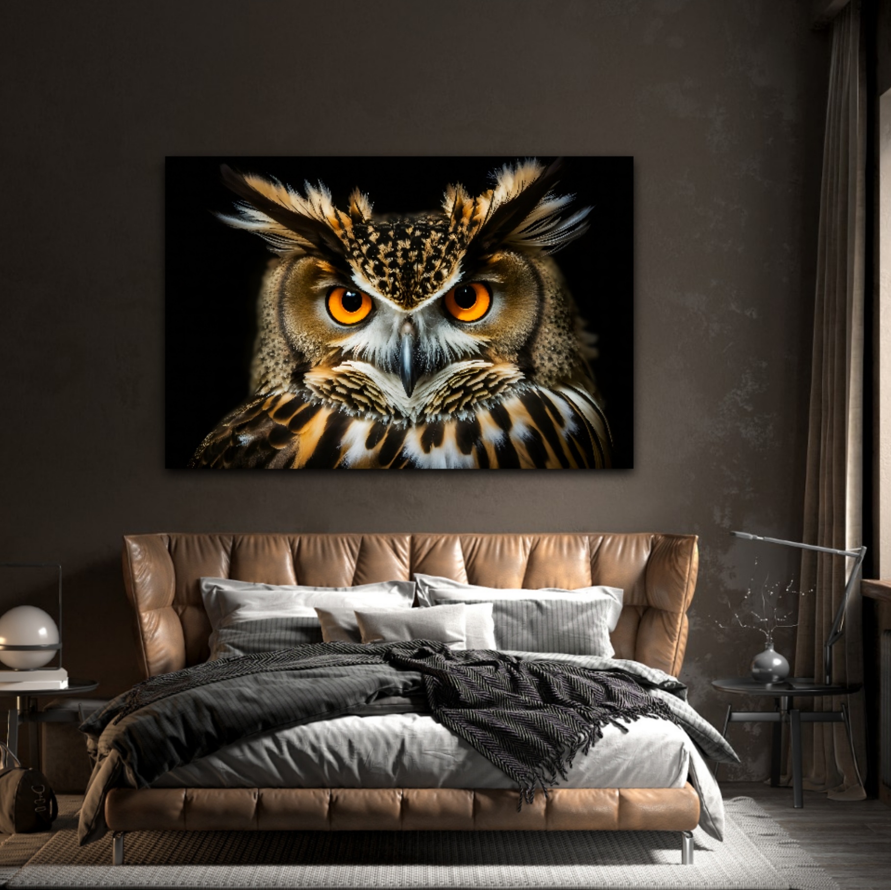 wandbild-uhu-tiere-natur-sabine-schiebofski-schlafzimmer Wandbild Uhu - Schlafzimmer