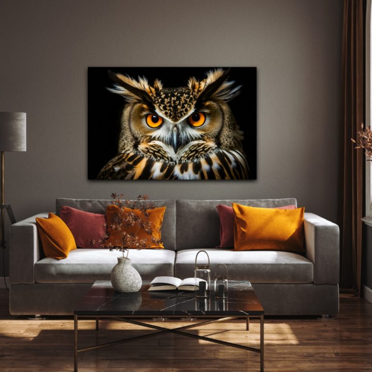 wandbild uhu tiere natur sabine schiebofski wohnzimmer