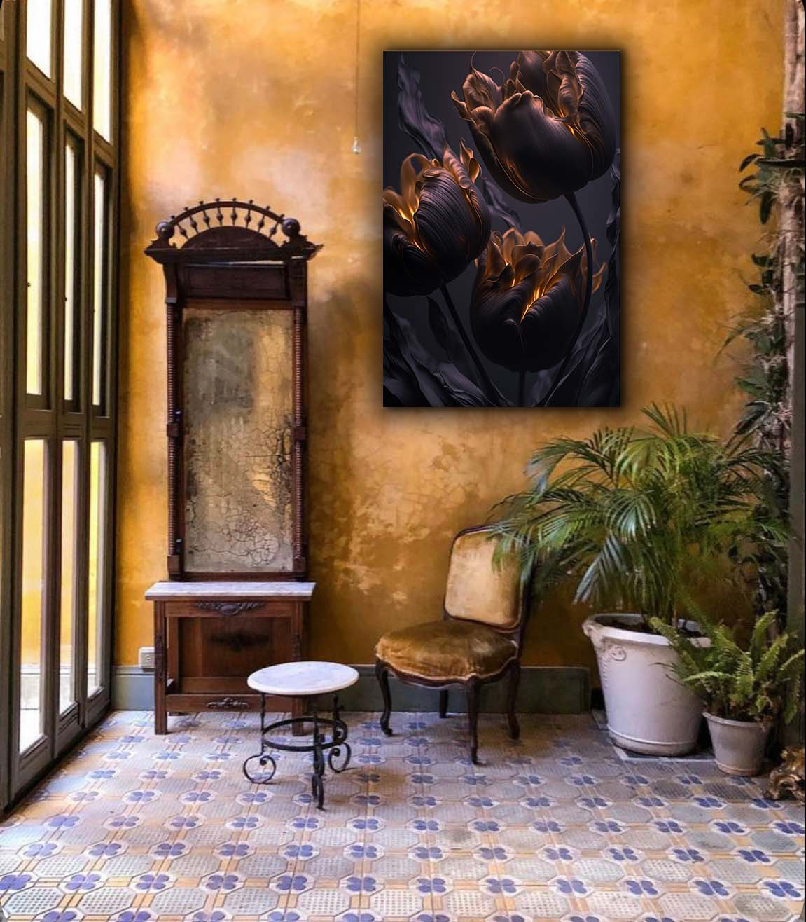 wandbild-black-tulips-natur-edise-memic-flur Wandbild Black Tulips - Flur