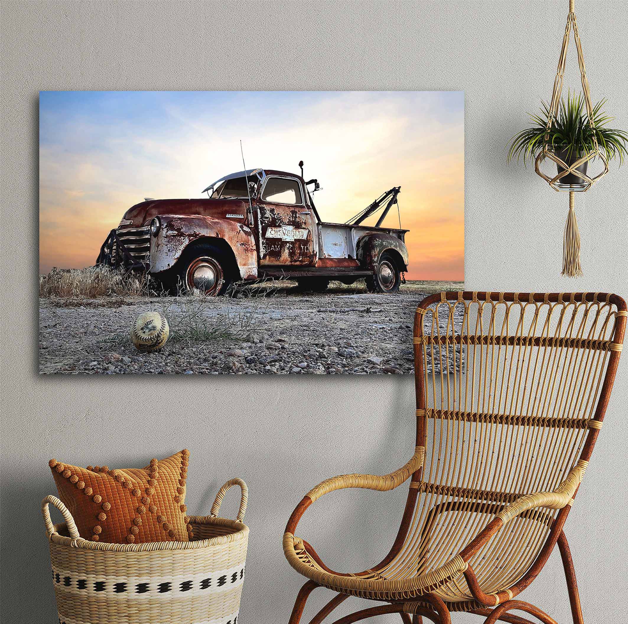 wandbild_rusty_chevrolet_natur_landschaft_flur Wandbild Rusty Chevrolet - Flur