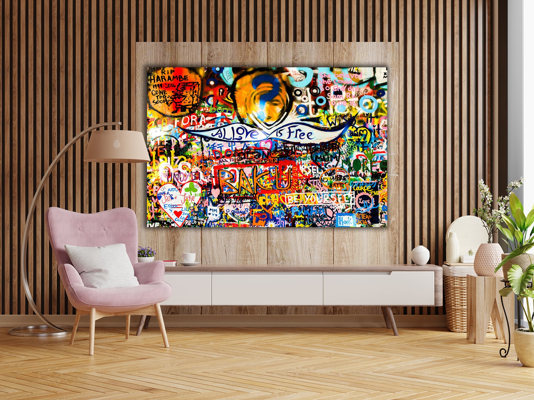 Wandbild Graffiti All Love is Free - Wohnzimmer 2 Wandbild Graffiti All Love is Free - Wohnzimmer 2