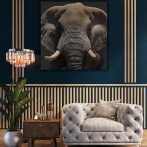 Wandbild Elefantenkopf farbig im Wohnzimmer, quadratisch, Tiere & Natur