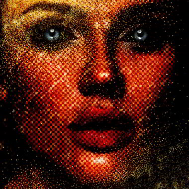 wandbild-rote-pixel-gesichter-abstrakt