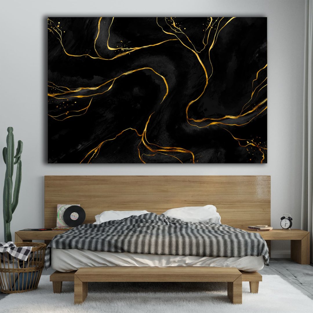 Wandbild Goldener Marmor im Schlafzimmer, Abstrakt