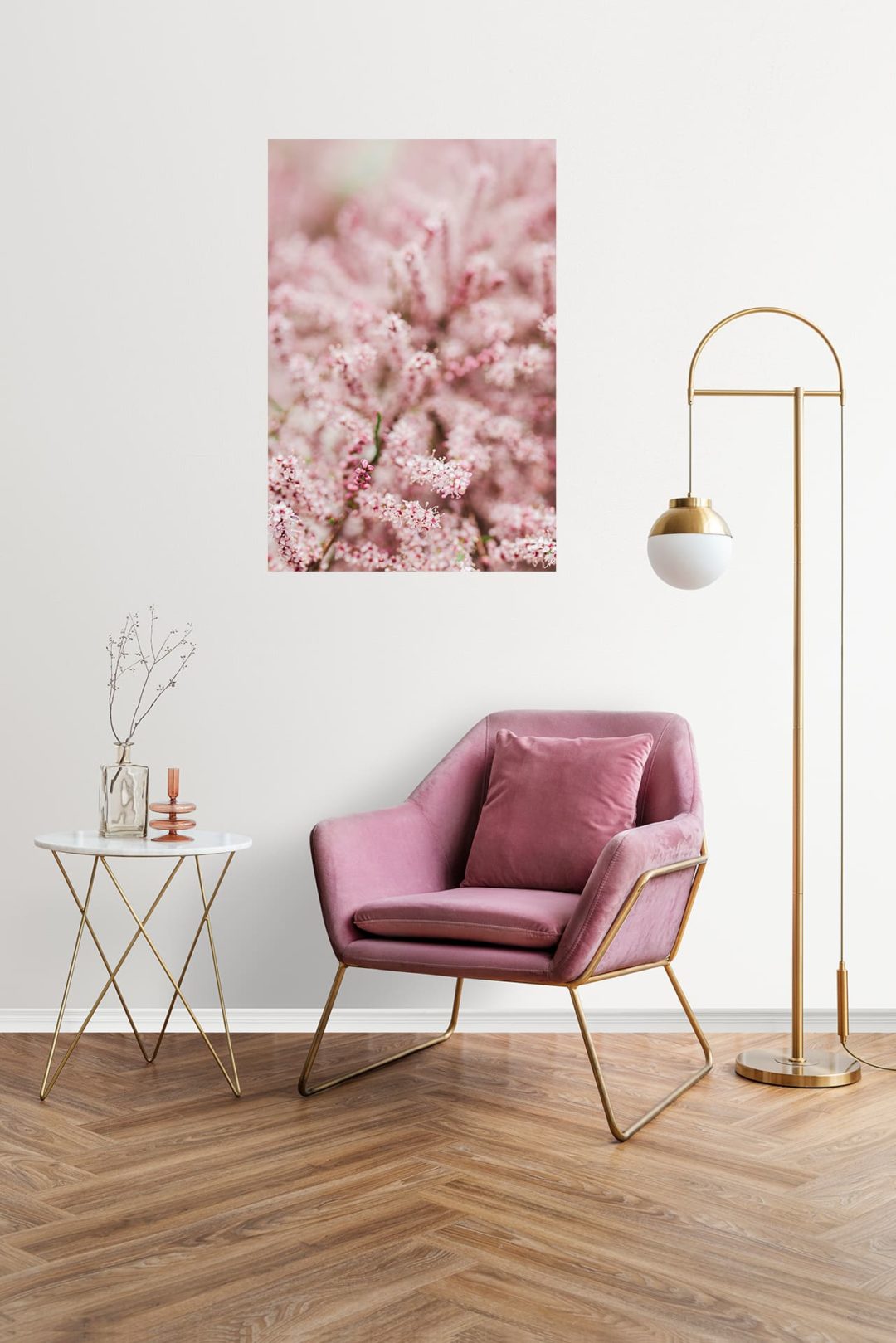Wandbild Rosa Blüten im Wohnzimmer, Natur & Landschaft