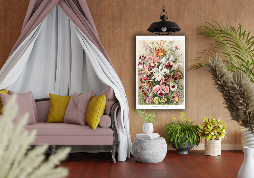 Wandbild Vintage Blumen im Wohnzimmer, Illustration