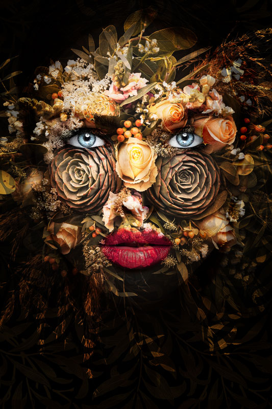 wandbild-woman-with-flowers-abstrakt