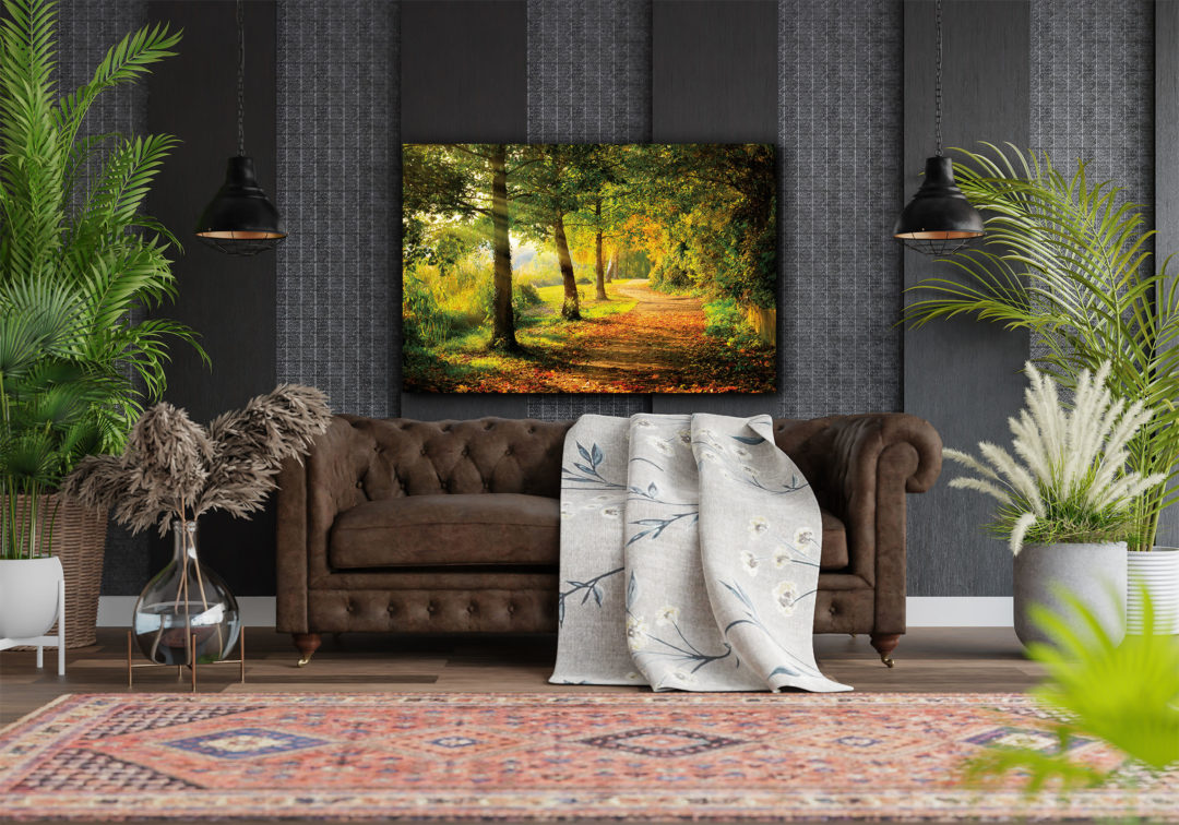 Wandbild Waldweg Herbst im Wohnzimmer, Natur & Landschaft