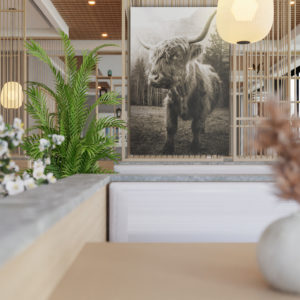 Wandbild Bulle stehend sepia in der Küche, Tiere & Natur