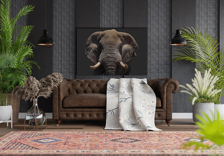 Wandbild Elefantenkopf farbig Querformat im Wohnzimmer, Natur & Tiere