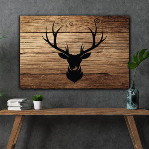 Wandbild Hirschsilhouette auf Holz im Flur, Tiere & Natur