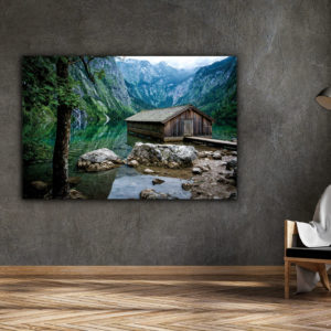 Wandbild Hütte am See im Flur, Natur & Landschaft