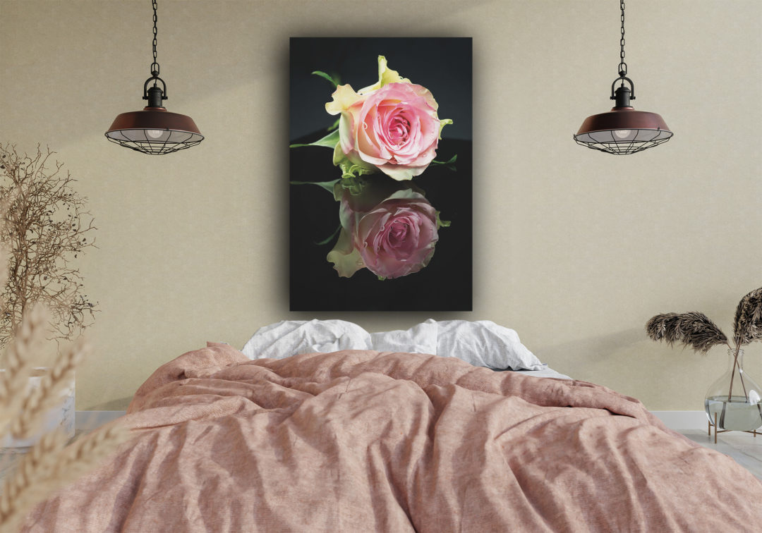 wandbild-gespiegelte-rose-natur-hanni-huelsmann-schlafzimmer