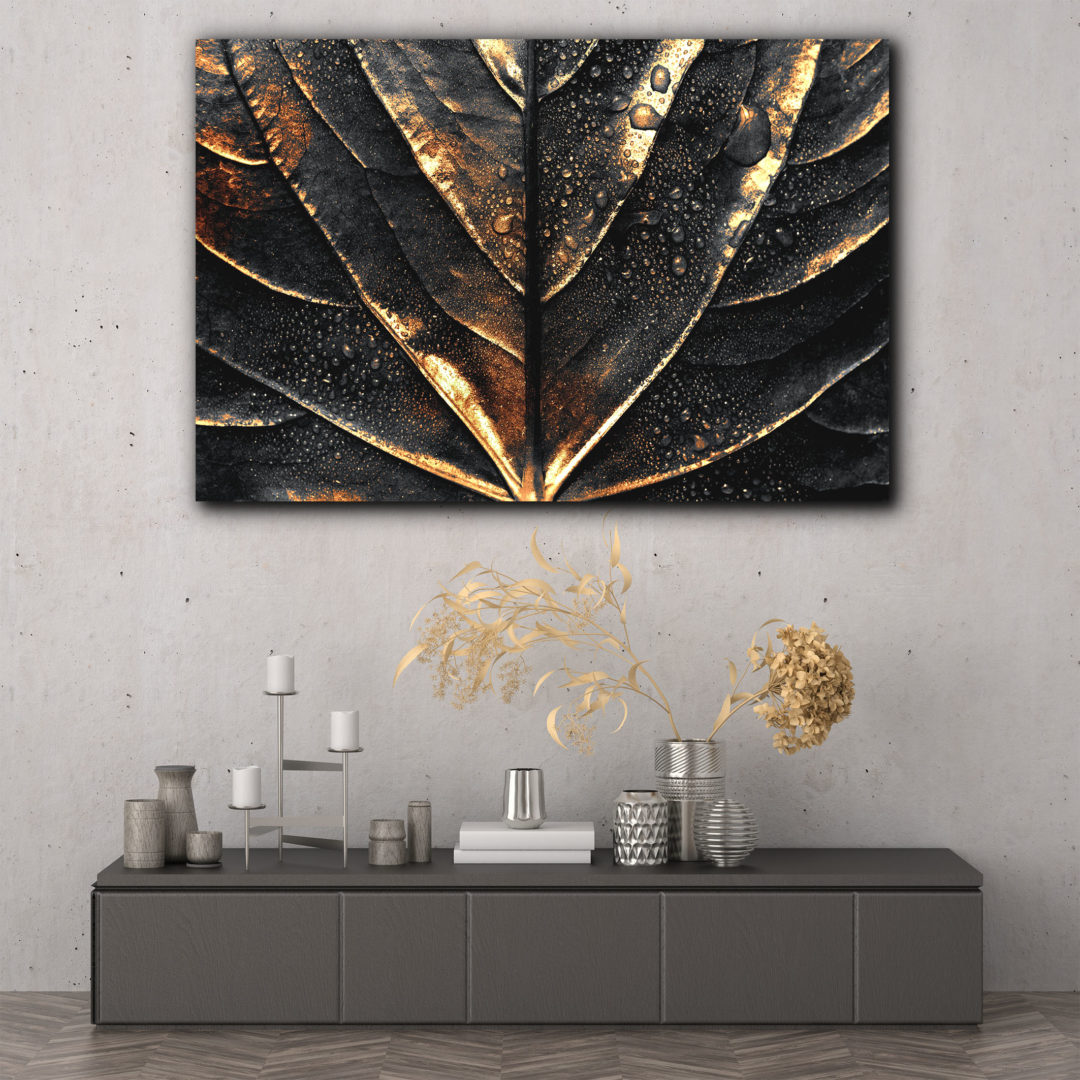 wandbild goldenes blatt abstrakt flur