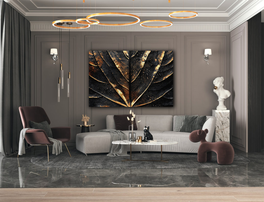 wandbild goldenes blatt abstrakt wohnzimmer