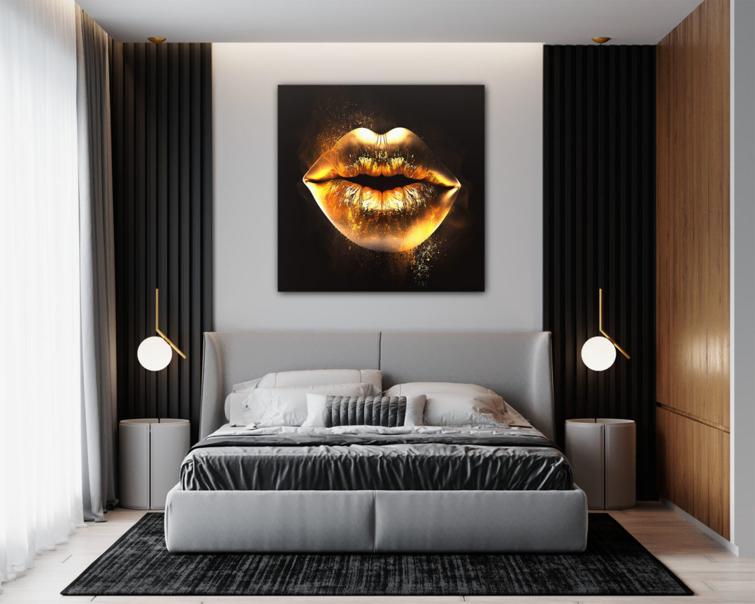 Wandbild Golden lips - Schlafzimmer