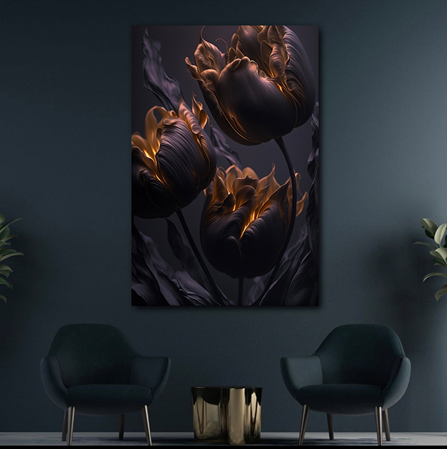 Wandbild Black Tulips - Wohnzimmer