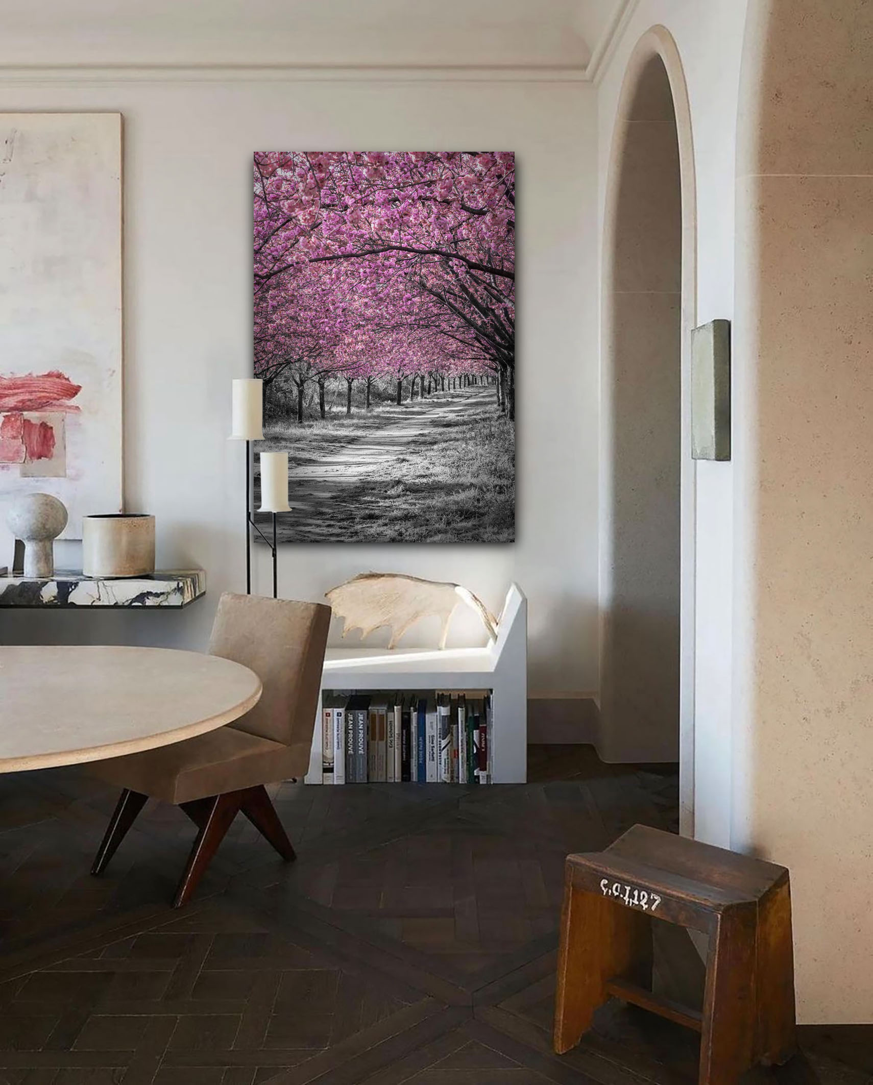 Wandbild Kirschblütenallee in pink - Wohnzimmer