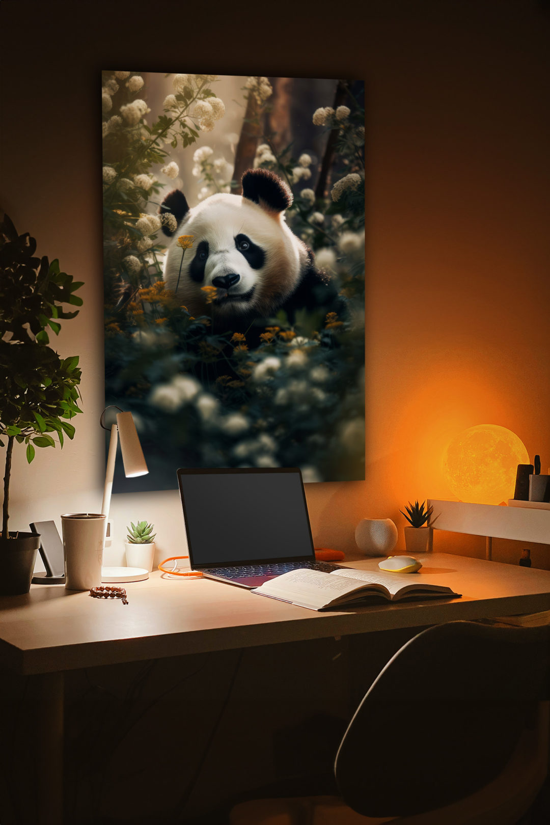 Wandbild Panda Flowers - Arbeitszimmer