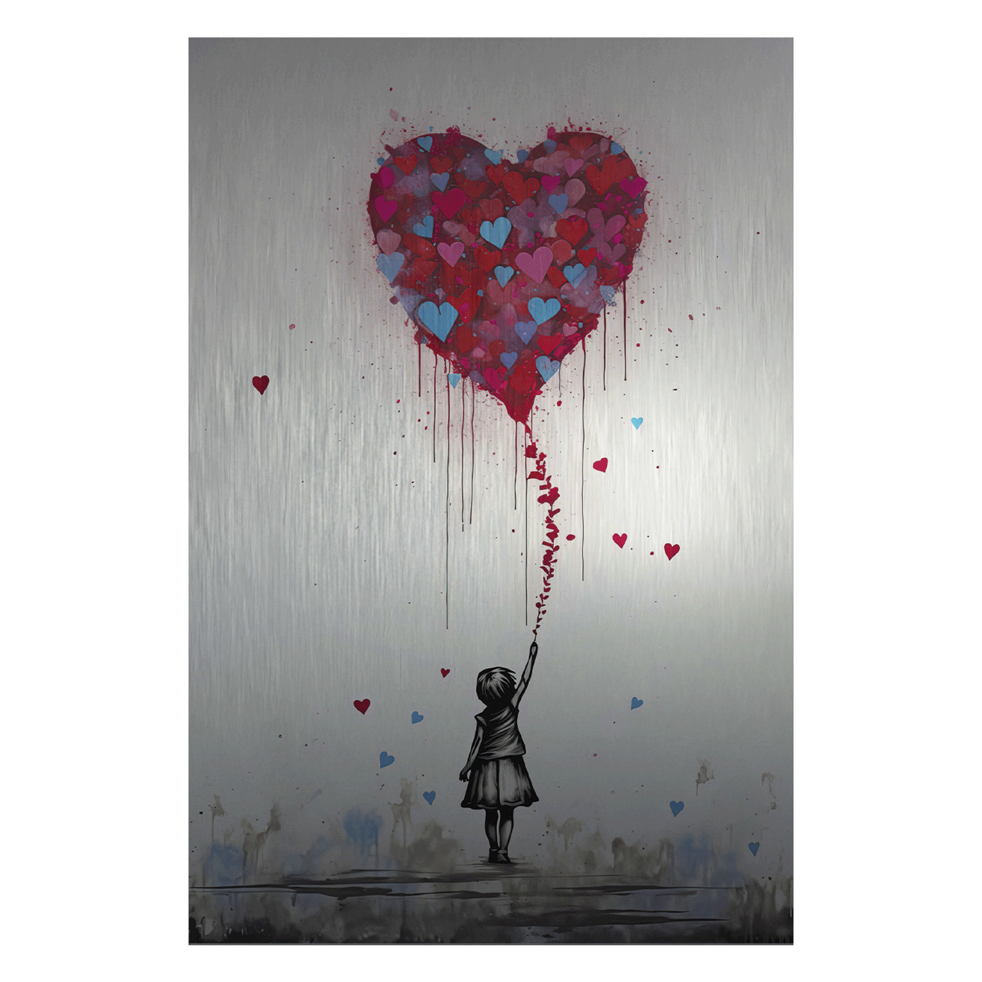 Wandbild Girl and Heart - Alu-Dibond Silber